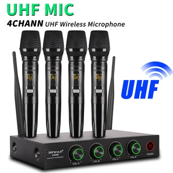Profesyonel 4 Kanal Kablosuz Mikrofon Sistemi PA Hoparlör Ev Karaoke UHF El Dinamik Mikrofon Şarkı Parti