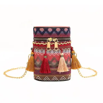 Yeni Bayan omuz çantası Kadın Seyahat Çapraz Vücut Püsküller Çanta Ulusal Örgü Küçük Çanta Kadınlar İçin
