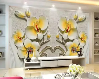 3D Stereo Phalaenopsis çiçekli duvar kağıdı Duvar Duvar kağıt rulolar Sanat Duvar Dekor Fotoğraf Duvar Kağıtları Tuval duvar kağıtları Ev Dekor