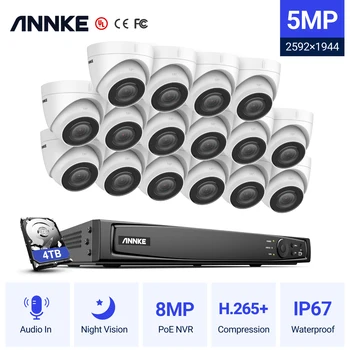 ANNKE 5MP H. 265 + 16CH Süper HD POE Ağ Video Güvenlik Sistemi 16 adet Su Geçirmez Açık POE IP Kameralar 2.8 mm PoE Kamera Kiti