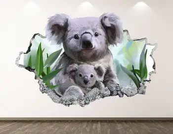 Koala Aile Duvar Çıkartması-Hayvan Boyama 3D Çökerttiğini duvar sanatı yapışkanı Çocuk Odası Dekor Vinil Ev Posteri Özel Hediye KD2114