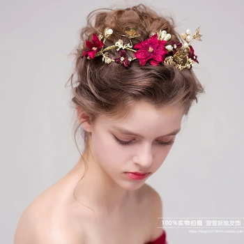 Sıcak satış Geleneksel Çin Düğün Saç Aksesuarları Vintage Kırmızı Kristal Rhinestone Gelin Saç Combs Gelin Tiaras malzemeleri