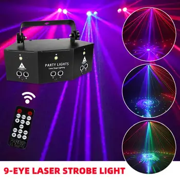 Ev Dekor 9-Eye Rgb Disko Lambası Dmx Uzaktan Kumanda Sahne çakarlı lamba Dj Led Lazer Işığı Cadılar Bayramı Noel Bar Parti Projektör