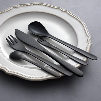 Japon Lüks çatal bıçak kaşık seti Basit Siyah Paslanmaz Çelik biftek bıçağı Yemek takımı Mutfak Çevre Dostu Vaisselle Masa Sanat EK50DS