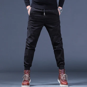 Sonbahar Siyah Kadife Pantolon Erkekler Casual Baggy kalem pantolon Streetwear Moda Pamuk Elastik Bel İpli Pantolon CP2052