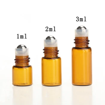 Fabrika Fiyat Amber 1 ml 2 ml 3 ml Mini Cam rolon şişe uçucu yağ Rulo Cam Şişeler SS Metal Top Ücretsiz Kargo