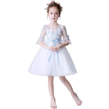 Çocuklar Çiçek Kız Elbise Örgün Parti Sevimli balo elbisesi Balo Prenses Tül Dantel Düğün Çocuk 1st İlk Communion Tutu Elbise