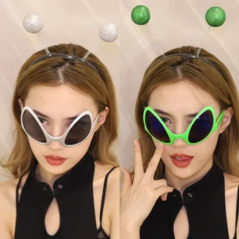 Cadılar bayramı Kostümleri Yabancılar Yapmak Komik Gözlük Dünyadışı Varlık Anten Saç Yaka Parti Maskeleri