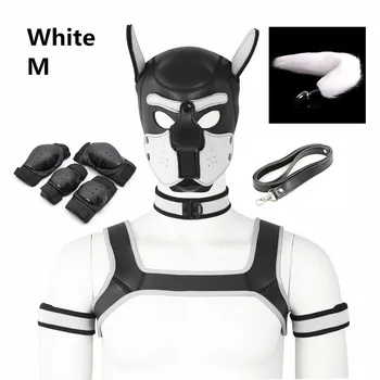 Deluxe Köpek Cosplay Kostüm Köpek Kaput Maskesi Anal Kuyruk Butt Plug Rol Oynamak göğüs kemeri boyunluk BDSM Seks Oyuncakları Yetişkin Oyunları için