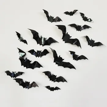 16 adet Cadılar Bayramı 3D Siyah Yarasa Duvar Çıkartmaları Cadılar Bayramı Partisi DIY Dekoratif Duvar Çıkartması Cadılar Bayramı Korku Yarasalar Çıkarılabilir Çıkartmalar