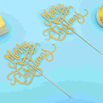 Noel Cakepick Cupcake Topper Mutlu Süslemeleri Seçtikleri Parti Toppers Glitter Holidaydessert Meyve Dekorasyon Meze Altın 