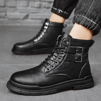 CYYTL Erkekler Ayakkabı Yeni Rahat Kış Ayak Bileği Çizmeler Chelsea Ordu Taktik Açık Platformu Lüks Deri Sneaker Yüksek Üst Loafer'lar