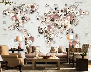 beibehang Özel 3d duvar kağıdı duvar çiçekler çiçekler dünya haritası tv arka plan duvar ev dekorasyon papel de parede duvar kağıdı
