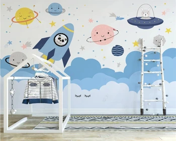 beibehang Özelleştirilmiş modern yeni İskandinav elle çizilmiş karikatür uzay roket gezegen çocuk arka plan duvar kağıdı papier peint