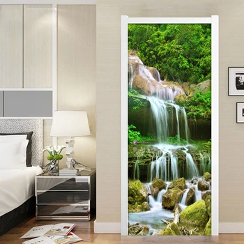 Dağ Şelale Kapı Sticker Doğa Manzara duvar tablosu Oturma Odası Yatak Odası Pvc Kendinden Yapışkanlı Fotoğraf Duvar Kağıdı