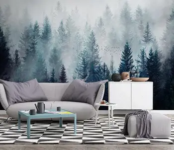 Özel Herhangi Bir Boyut Duvar Resimleri Duvar Kağıdı 3D İskandinav modern minimalist taze bulut orman duvar tablosu Oturma Odası TV Kanepe Zemin Duvar