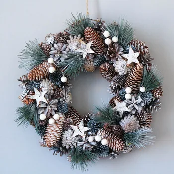 Kış Rustik Noel Asma Ev Dekorasyon Aksesuarları Noel Süslemeleri Ev için Beyaz Kar Çelenk Yıldız Çelenk Kapı