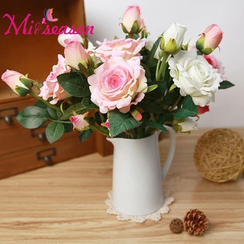 37cm Yapay Pazen Küçük Gül Çiçek Gerçek Dokunmatik 3 kafaları ipek çiçek Sahte Yaprak Ev Düğün Dekoratif Çiçek