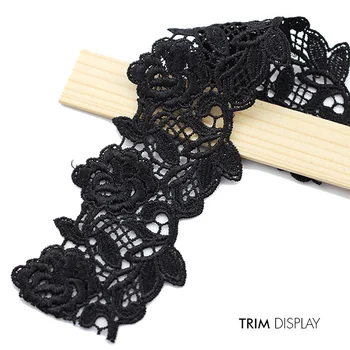Siyah Çiçek İşlemeli Scrapbooking Dantel Şerit Kumaş Motif Trim Bezeme Aplike Dikiş Malzemeleri Kumaş 28yd / T944