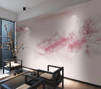 Dekoratif duvar kağıdı Mürekkep boyama şeftali çiçeği manzara arka plan duvar