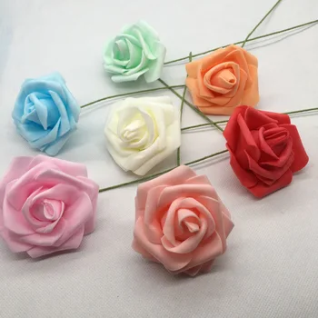 Yapay Güller 10 çiçek başları Demir Tel ile PE Köpük Sahte Çiçekler DIY Gelin Buketi Düğün Parti Dekorasyon AQ210