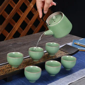 Ge Fırın Kolu Pot çay seti Japon Demlik Seramik Kolu Pot Taşınabilir Seyahat çay seti Töreni Teaware Setleri Arkadaş İçin Hediye