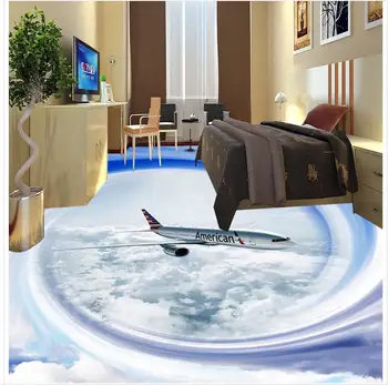 Modern Etiket 3D Zemin Gökyüzü uçak 3D zemin karo zemin boyama kaymaz Su Geçirmez Kendinden PVC yapıştırıcısı Duvar Kağıdı 3D Zemin