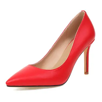 Beyaz Siyah Kayısı Kırmızı Bej Kadın Pompaları Sivri Burun Ince Yüksek Topuklu Sığ Elbise Düğün gelin ayakkabıları Boyutu 34-43