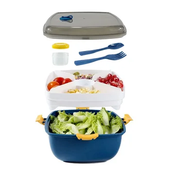 Plastik piknik Bento, kalınlaşmış kare çift ısıya dayanıklı öğle yemeği sebzelik öğle yemeği kutusu