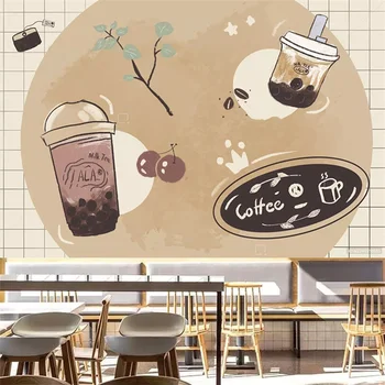 Özel Modern İnci Süt Çay ve Buz Küpleri Duvar Kağıtları Kabarcık Çay Dükkanı Arka Plan Duvar Endüstriyel Dekor Papel De Parede 3d