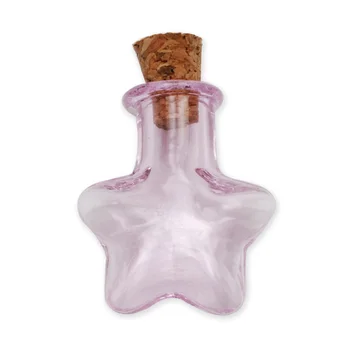 Mantarlı yıldız tasarım mini cam şişe, 2ml dilek şişesi, ahşap kor ile küçük cam şişeler