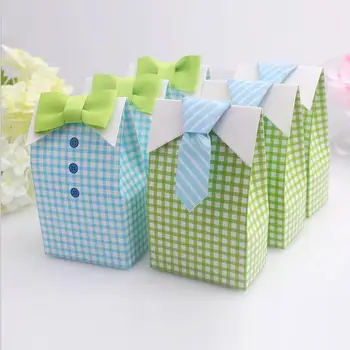 50 adet Benim Küçük Adam Mavi Yay Yeşil Kravat Doğum Günü ilk communion Erkek Bebek Duş Şeker Çantası Düğün İyilik şeker kutusu hediye keseleri