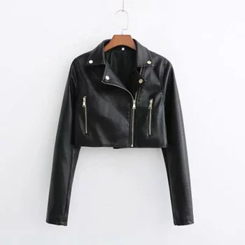 Siyah Pu Deri ceket Kısa Lokomotif Deri mont Kadın Yeni fermuar Moda Güz 2020 Yeni Vintage ceket Giyim Kadın