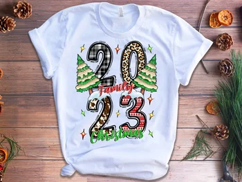 2023 Yaz Yeni Yıl Grafik baskı t-shirt Kadın Giyim Komik Noel Ağacı Leopar T Shirt Femme Harajuku Gömlek Tops
