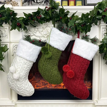 Yeni Yıl Çorap Noel Ağacı askı süsleri Örme Noel Çorap Peluş Top ile noel hediyesi Çanta Ev Dekorasyon