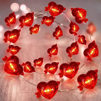 20 LED Aşk Bakır tel lambası Dizeleri Kırmızı Kalp şeklinde Dekoratif Lamba Düğün Mutlu sevgililer Günü Teklif İtirafı Malzemeleri