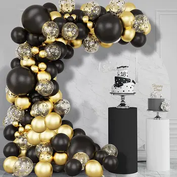 101 adet Siyah Altın konfeti balonları Metalik Altın Balonlar Kemer Kiti için Doğum Günü / Düğün / Mezuniyet / Nişan Parti Süslemeleri