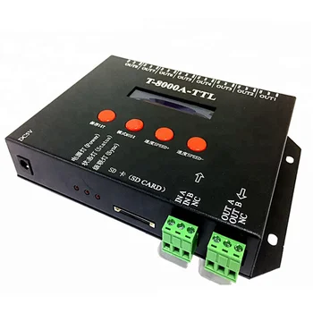DC5V-24V T - 8000A led SD kart piksel denetleyici, 8 port SPI (TTL) sinyal çıkışı, WS2811 / WS2812B / LPD8806 / WS2801 Programlanabilir Kontrol