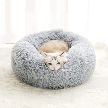 Pet Malzemeleri Yatak kedi Modern Yumuşak Peluş Yuvarlak Pet Yatak Kediler veya Küçük Köpekler için Mini Orta Boy kedi köpek yatağı Kendini ısınma