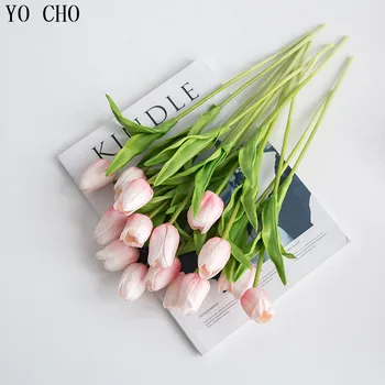YO CHO 21 adet / GRUP PU Lale yapay çiçekler Düğün Ev Doğum Günü Süslemeleri İçin Uzun Yaklaşık 34 cm DIY Sahte Çiçekler Vazo