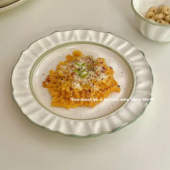 8 inç yemek Tabağı Noktası Fransız Çiçek Kenar Seramik tatlı tabağı Oturma Odası Mutfak Sofra Takımı 플레 Plat Plat Platos посуда