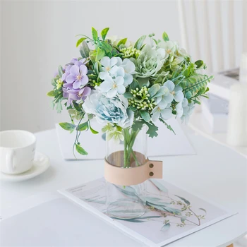 1 Paket Ipek Şakayık Ortanca Buket Ev Dekorasyon Düğün Parti Sahte Çiçek DIY yapay Çiçekler 26 cm