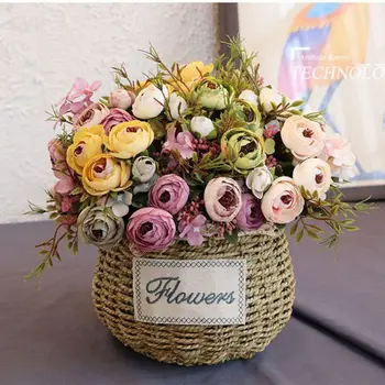 Yapay çiçekler Düğün Parti için Romantik Buket Tomurcuk İpek Güller Simülasyon Yeşil Yapraklar Ev Yapımı Vazolar Sonbahar Süslemeleri