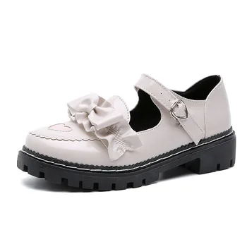 Lovelive Lolita Ayakkabı Kız Lise Öğrencisi Ayakkabı Pu Deri Kalp şeklinde İlmek Ayakkabı Yavru Topuklu Mary Jane Ayakkabı