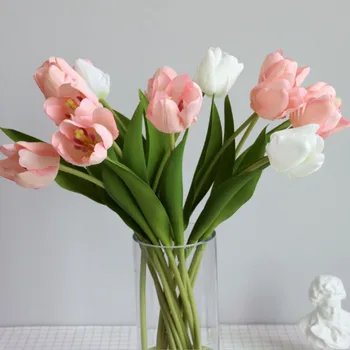 5 adet/grup Pvc Sahte yapay Çiçek Buketi Gerçek Dokunmatik İpek Lale Çiçekler için Parti Düğün Hmoe Dekorasyon Çiçek