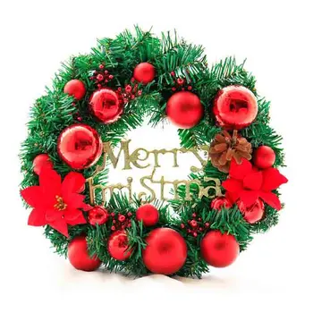 Güzel 50 cm Noel Çelenk Kapı Duvar Süsleme Çelenk Ilmek Kırmızı Noel Topları Ev Dekorasyon Noel Malzemeleri