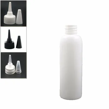 60ml / 2oz boş plastik şişe , Bükümlü Üst Kapaklı beyaz pe şişe, sivri ağızlı üst kapak X10