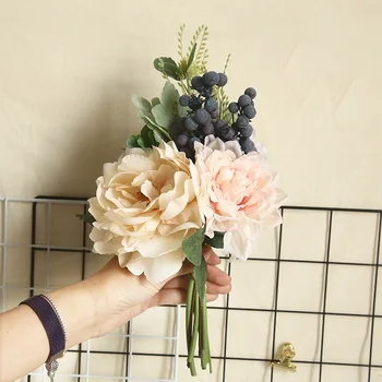 Dahlia Berry Buket yapay çiçekler Buket Ev Odası Dekorasyon için Düğün Holding Çiçek Yol Rehberi Sahte Çiçek