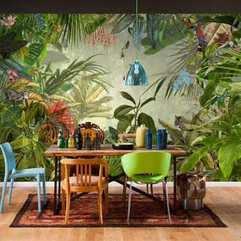 Özel 3D Stereo Tropikal Yağmur Ormanları Muz Yaprağı Fotoğraf Duvar Kağıdı Arka Plan Duvar Kağıdı Duvar Boyama Fresk Yemek Odası TV Duvar