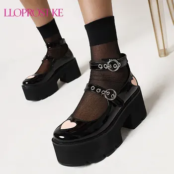Lloprost ke Kadın Platformu Lolita Ayakkabı Mary Jane Ayakkabı İlkbahar Sonbahar Bayanlar Kızlar Kadın Yüksek Topuklu Kalın Alt Toka Ayakkabı